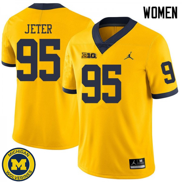 Women's Michigan Wolverines #95 Donovan Jeter Yellow Jordan Brand Official Game Jersey